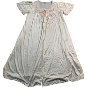 VTG Gilead Womens Lace Trim Short Sleeve‎ Nightgown Robe Button Front Small